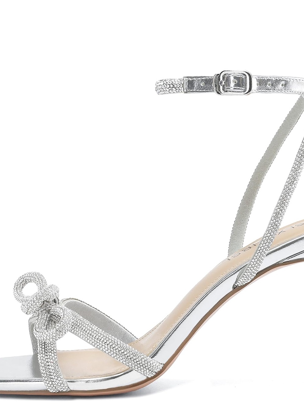 Rhinestone Knot Ankle-Strap Heels in Silver